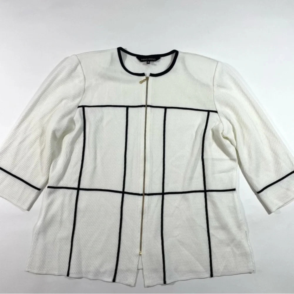 Ming Wang Knit Zip Cardigan 3/4 Sleeve